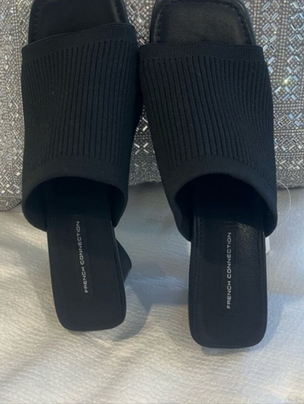 French Connection Black Mules with Knit Upper 8.5
